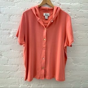 C.J. Banks Button up short sleeve hooded Shacket Womens Plus Size 2X Casual